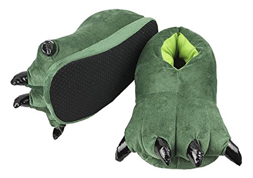 Calidad Alta Unisex de la Pata de Dinosaurio Zapatos de Dibujos Animados de Felpa Garra de Las Zapatillas de Invierno Monstruo difusa Animal (S: para la Longitud del pie 16-21 cm, Green)