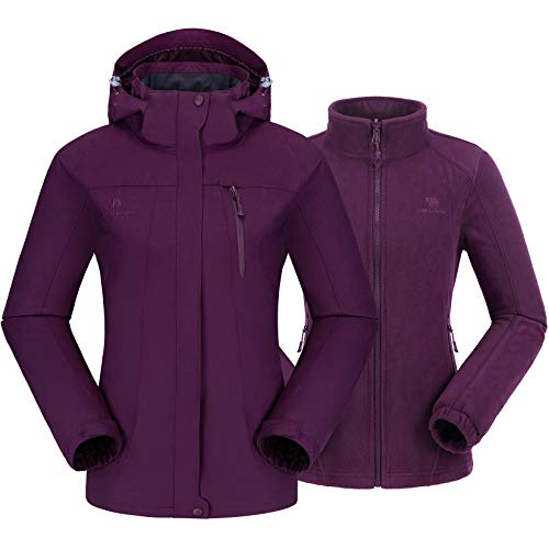 CAMEL CROWN 3 en 1 Chaqueta de Esquí Impermeable para Mujer con Forro Polar Chaqueta A Prueba de Viento con Capucha y Bolsillos para Senderismo Montaña Cámping Viajes Snowboard Deportes Caminar