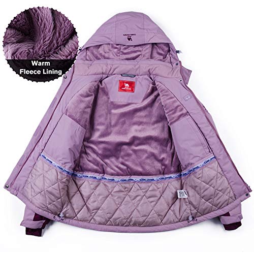 CAMEL CROWN Chaqueta Impermeable con Capucha para Mujer, A Prueba de Viento Chaqueta de Esquí con Forro Polar, Jacket Invierno para Montaña Cámping Viajes Snowboard Deportes Múltiples Bolsillos