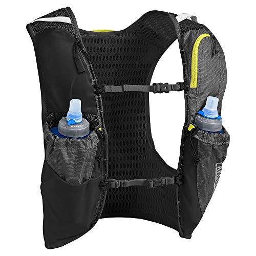 CamelBak Ultra Pro Vest 6 l + 2 Quick Stow Flask ½ (S,M,L) Run HIDRATACIÓN, Adultos Unisex, L Graphite/Sulphur Spring, 6LITROS