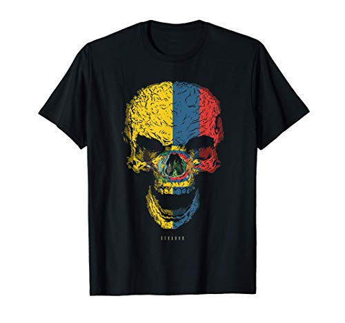 Camiseta Calavera con Bandera de Ecuador Cráneo Camiseta