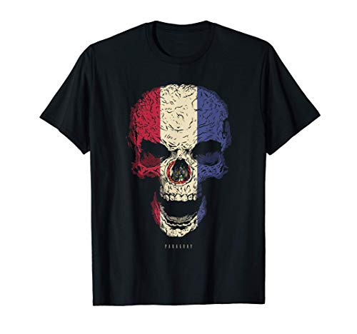 Camiseta Calavera con Bandera de Paraguay Cráneo Camiseta