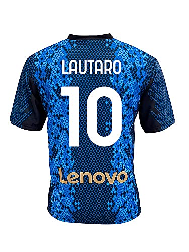 Camiseta del Inter Lautaro Martinez 10 Home 2021 2022, réplica oficial (Talla 2, 4, 6, 8, 10, 12 años para niño) (Talla S, M, L, XL, XXL, Adulto) azul, negro, dorado, 100% poliéster