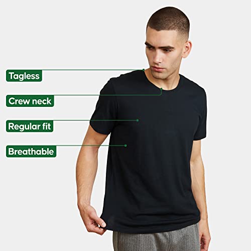 Camiseta para Hombre, Cuello Redondo o en Pico, Ligera, Transpirable y Suave, Manga Corta, Pack de 2 (Cuello Redondo - Negro, L)