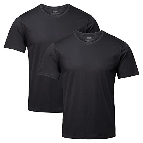 Camiseta para Hombre, Cuello Redondo o en Pico, Ligera, Transpirable y Suave, Manga Corta, Pack de 2 (Cuello Redondo - Negro, L)