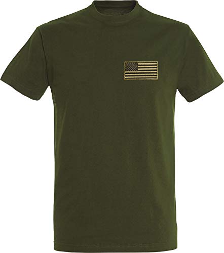 Camiseta: Stars and Stripes con Bordado/Verde - Bandera USA T-Shirt - Regalo Hombre-s y Mujer-es - Estados Unidos de América - United States - Bike-r Rock Motero Chopper - US-Army Camo (XL)