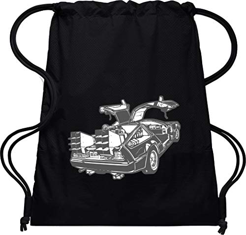 Camisetas EGB Bolsa Mochila Delorean ochenteras 80´s Retro (Negro)