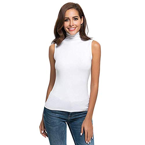 Camisetas sin Mangas Mujer,SHOBDW Primavera Verano Sin Mangas Sólido Suave Slim Fit Cuello Alto Frío Hombro Camiseta Blusa Moda Diario Casual Tank Tops para Mujeres(Blanco,M)