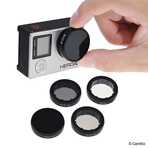 CamKix Paquete de filtros cinematográficos Compatible con GoPro Hero 4 and 3+, Incluye 4 Filtros de Densidad Neutra (ND2/ND4/ND8/ND16), un Filtro UV y un paño de Limpieza