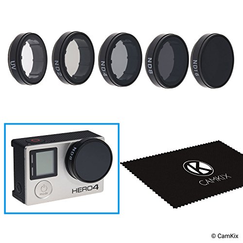 CamKix Paquete de filtros cinematográficos Compatible con GoPro Hero 4 and 3+, Incluye 4 Filtros de Densidad Neutra (ND2/ND4/ND8/ND16), un Filtro UV y un paño de Limpieza