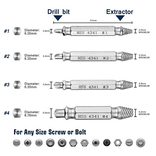 Camtek 10 Piezas Extractor de Tornillos Elimina los tornillos dañados removedor de tornillo Broca Herramienta para Sacar Tornillos Roto
