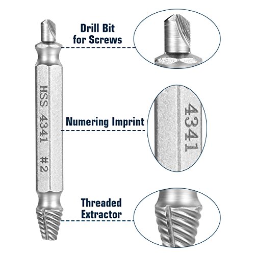 Camtek 10 Piezas Extractor de Tornillos Elimina los tornillos dañados removedor de tornillo Broca Herramienta para Sacar Tornillos Roto