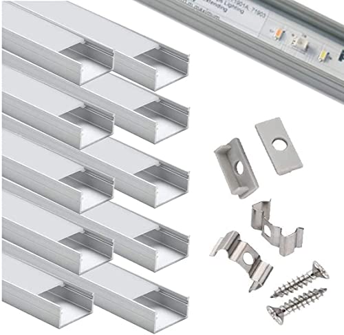 Canal de aluminio ancho, StarlandLed paquete de 10 canales de aluminio para Tira de LED 16mm con todos los accesorios de montura, perfectos para la Philips Hue LightStrip Plus