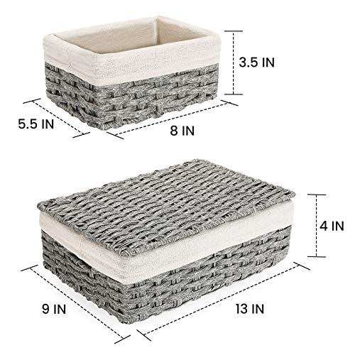 Canasta de Mimbre de imitación con Tapa Juego de 3, Cesta Almacenamiento con Forro extraíble, Caja Organizadora Decorativo para Toallas baño,Cocina o Decoración del Hogar-Gris