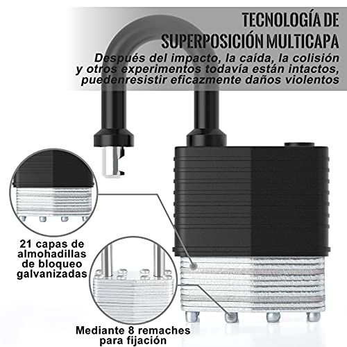 Candado con Llave, [Paquete de 2] Diyife Impermeable Candados Anticut de 40 MM para Trabajo Pesado, Cerradura de Acero Laminado,para Exterior, Armario de Gimnasio, Garaje