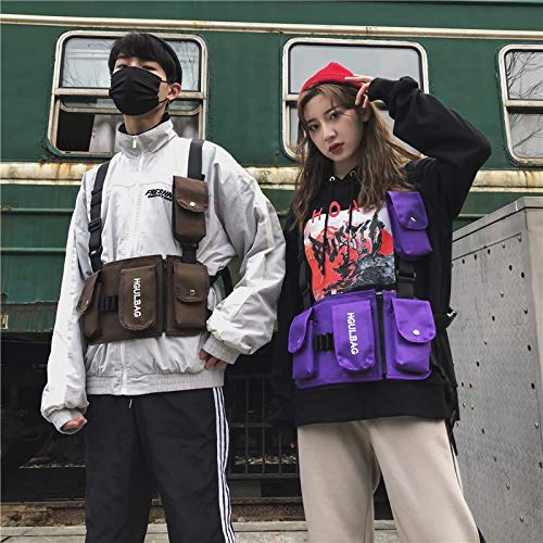 Cangurera Waist Bag Peto para Hombre Hip Hop Streetwear Unisex Streetwear Paquete De Características Táctico Militar Bandolera Cruzada Mochila Marrón Mochila