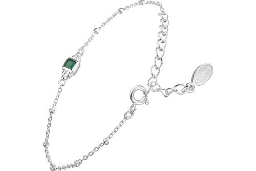 Canyon Bijoux - Pulsera de cadena cuadrada de plata 925, ónix verde, 1,9 g