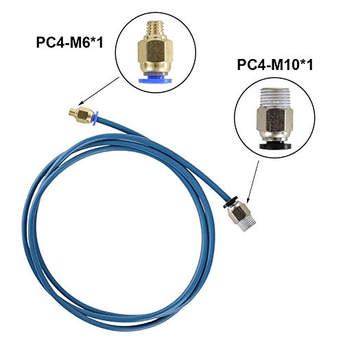 Capricorn PTFE de teflón, Auténtica Manguera PTFE de 1 metros de la serie XS para filamento de 1,75 mm con conexiones neumáticas PC4-M6 y PC4-M10 x 2