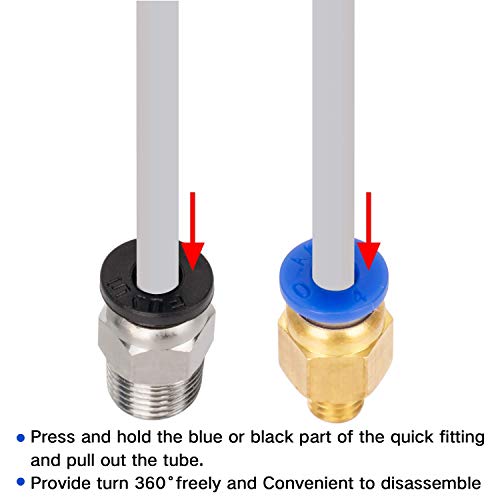 Capricorn PTFE de teflón, Auténtica Manguera PTFE de 1 metros de la serie XS para filamento de 1,75 mm con conexiones neumáticas PC4-M6 y PC4-M10 x 2