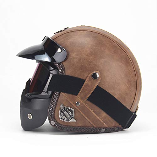 CARACHOME Casco Jet Moto Vintage con Máscara De Gafas Desmontables, Casco Integral A Prueba De Viento Y Arena, Casco Astronauta para Electrico Scooter Motocross Patinete,Brown,XL