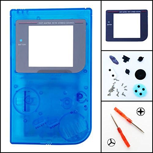 Carcasa completa de repuesto para Nintendo Gameboy Classic 1989 GB DMG consola, color azul transparente