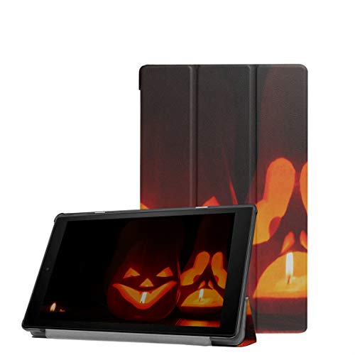 Carcasa Kindle Fire HD 8 Ghost Pumpkins en Halloween Funda para Fire Tablet 8 HD (versión 2018 2017 2016, 8a / 7a / 6a generación) con Auto Wake/Sleep