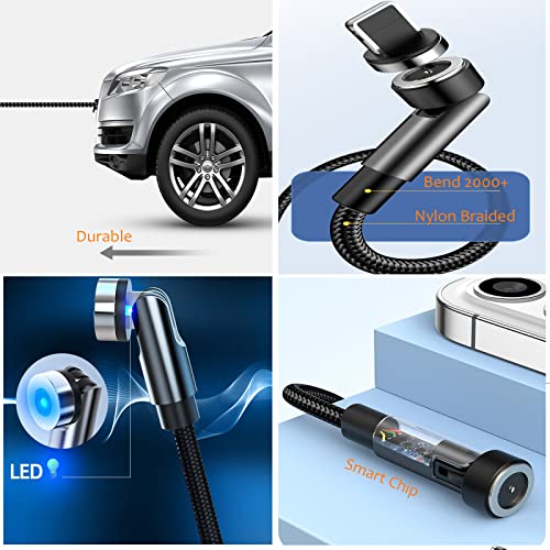 Cargador Magnetico Movil, [ 4Pack, 0.5M+1.2M+1.2M+2M ] Cable Cargador USB, 3 en 1 Nailon Rotación 360°+ 180° Cables Iman Compatible con Micro USB, Tipo C e Altro (Style B-Gray)