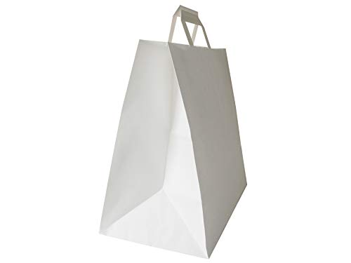 Carte Dozio – Bolsa de papel kraft con fondo cuadrado, color blanco, asa plana, 32 + 17 x 29 cm, paquete de 25 unidades