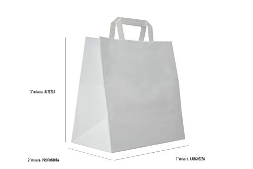 Carte Dozio – Bolsa de papel kraft con fondo cuadrado, color blanco, asa plana, 32 + 17 x 29 cm, paquete de 25 unidades