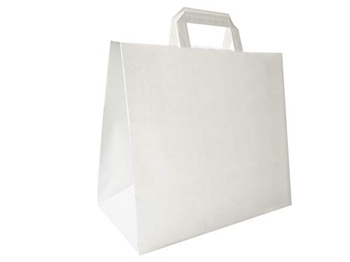 Carte Dozio – Bolsa de papel kraft con fondo cuadrado, color blanco, asa plana, 32 + 17 x 29 cm, paquete de 25 unidades