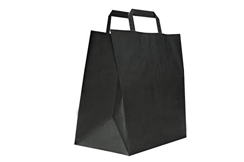 Carte Dozio - Lote de 50 bolsas de papel kraft con fondo cuadrado, color negro, asa plana, 32 + 22 x 34 cm