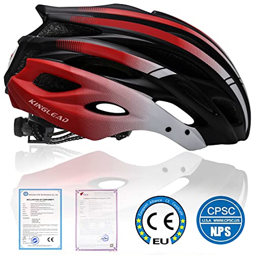 Casco Bicicleta Adulto,KINGLEAD Casco Bicicleta Hombre Mujer Casco Bicicleta con Luz LED y Visera Certificado CE Ligera Casco de Bicicleta MTB Ajustable Casco Bicicleta Carretera 26 Ventilaciones