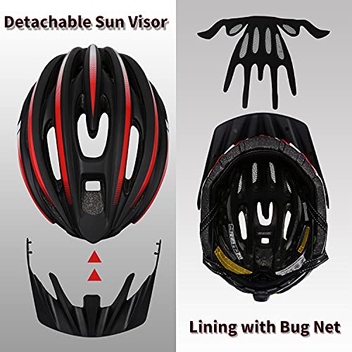 Casco Bicicleta Adulto,KINGLEAD Casco Bicicleta Hombre Mujer Casco Bicicleta con Luz LED y Visera Certificado CE Ligera Casco de Bicicleta MTB Ajustable Casco Bicicleta Carretera 26 Ventilaciones