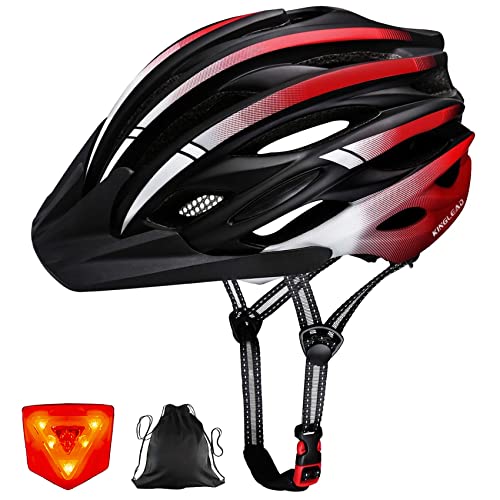 Casco Bicicleta Adulto,KINGLEAD Casco Bicicleta Hombre Mujer Casco Bicicleta con Luz LED y Visera Certificado CE Ligera Casco de Bicicleta MTB Ajustable Casco Bicicleta Carretera 26 Ventilaciones