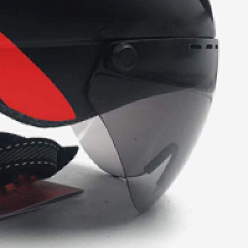 Casco Casco Casco contrarreloj Ciclismo Casco para Hombres Mujeres Gafas Carrera Casco de Bicicleta de Carretera con Lente Equipo de Bicicleta Black Red 1 Lens