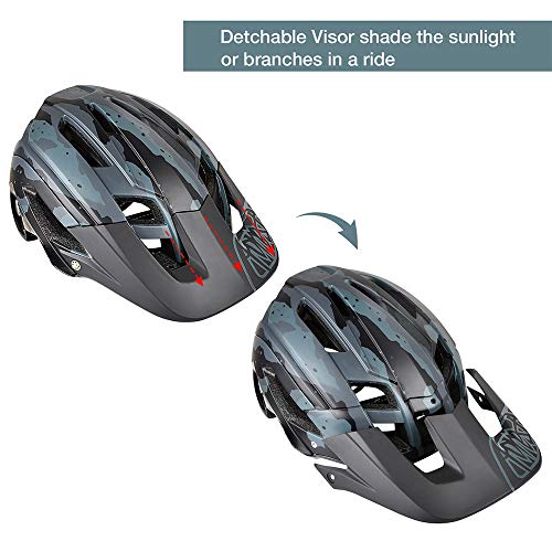 Casco de Ciclismo, 300g 56-60cm Casco Ligero de Bicicleta de Montaña con Visera Desmontable, Ajuste Ajustable, 15 Vetns MTB Asco para Hombres y Mujeres Adultos,Grigio + Nero