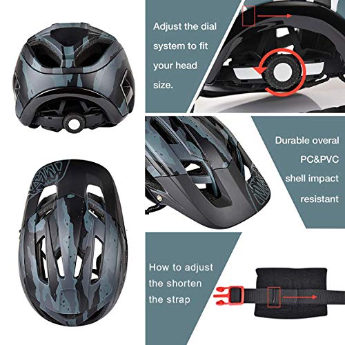 Casco de Ciclismo, 300g 56-60cm Casco Ligero de Bicicleta de Montaña con Visera Desmontable, Ajuste Ajustable, 15 Vetns MTB Asco para Hombres y Mujeres Adultos,Grigio + Nero