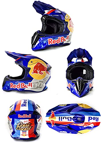 Casco de motocross, Casco de motocross para jóvenes, Casco de motocross profesional, Certificación DOT, Casco integral MTB, Apto para adultos y niños Red Bull blue,M=57-58CM