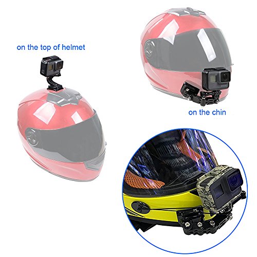 Casco Kit de montaje de casco de barbilla para GoPro Hero 5 6 Cámara de acción Xiaomi Yi, montura frontal y lateral giratoria de casco y soportes adhesivos planos curvados con almohadillas adhesivas