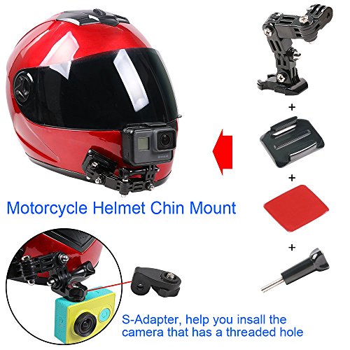 Casco Kit de montaje de casco de barbilla para GoPro Hero 5 6 Cámara de acción Xiaomi Yi, montura frontal y lateral giratoria de casco y soportes adhesivos planos curvados con almohadillas adhesivas