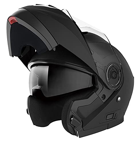 Casco Moto Modular ECE Homologado - YEMA YM-926 Casco de Moto Integral para Mujer Hombre Adultos con Doble Visera-Negro Mate-L