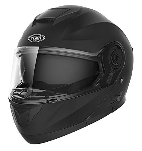 Casco Moto Modular ECE Homologado - YEMA YM-926 Casco de Moto Integral para Mujer Hombre Adultos con Doble Visera-Negro Mate-L