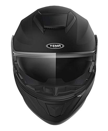 Casco Moto Modular ECE Homologado - YEMA YM-926 Casco de Moto Integral para Mujer Hombre Adultos con Doble Visera-Negro Mate-L