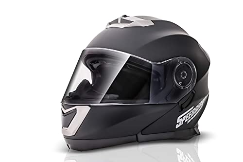 Casco Moto Modular Speedway OSMA Casco de Moto Scooter para Mujer Hombre Adultos con Doble Visera -Negro Mate y Blanco (S (55-56 cm), Negro - Mate)