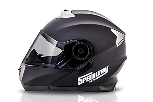 Casco Moto Modular Speedway OSMA Casco de Moto Scooter para Mujer Hombre Adultos con Doble Visera -Negro Mate y Blanco (S (55-56 cm), Negro - Mate)