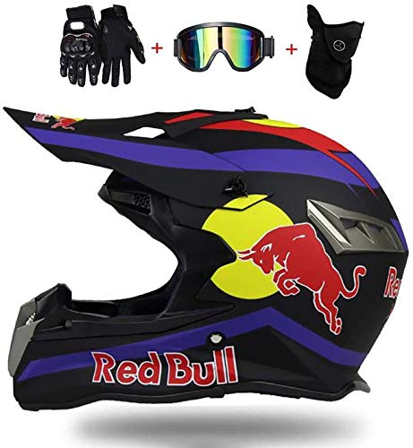 Casco Todoterreno Para Niños Casco De Motocicleta Casco BMX Casco De Bicicleta De Montaña Casco De Descenso Para Adultos Bicicleta Cuádruple Casco Cruzado Completo Red Bull B,M=57-58CM