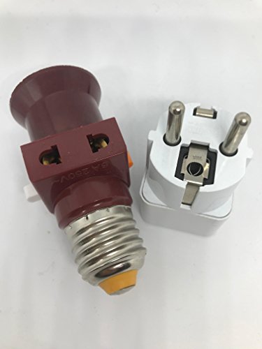 CASQUILLO ADAPTADOR eléctrico de gran tamaño con interruptor BOMBILLA E27 CON 2 ENCHUFES ELECTRICO TOMA DE CORRIENTE