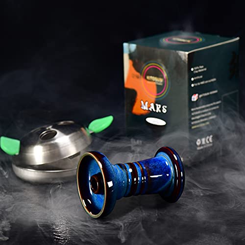 Cazoleta Cachimba Phunnel Cabeza Shisha - Kitosun Mars Hookah Bowl Tazón de barro acristalado con borde compatible con Provost, bueno para todo tipo de sabros de Shisha 12-15g (Denim)