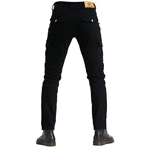 CBBI-WCCI Hombres Pantalones De Motociclismo para Pantalones De Carreras De Motocross con Pantalones Anti Caída,Jeans de Moto, 4 x Equipo de protección (Negro, XL=34W / 32L)