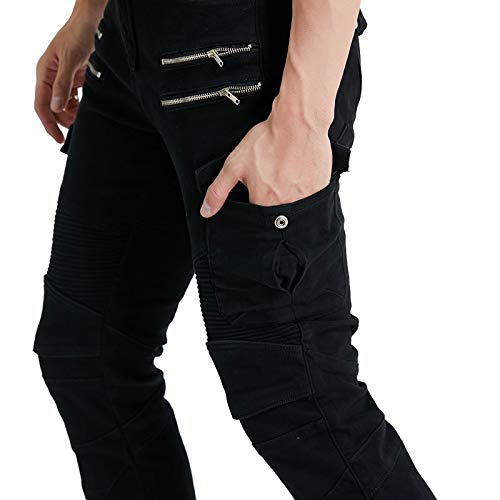 CBBI-WCCI Hombres Pantalones De Motociclismo para Pantalones De Carreras De Motocross con Pantalones Anti Caída,Jeans de Moto, 4 x Equipo de protección (Negro, XL=34W / 32L)